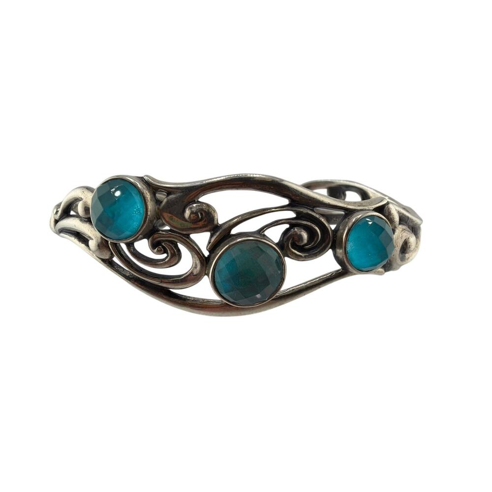 Vintage Carolyn Pollack Sterling Silver Blue Quartzite Double Cuff Bracelet